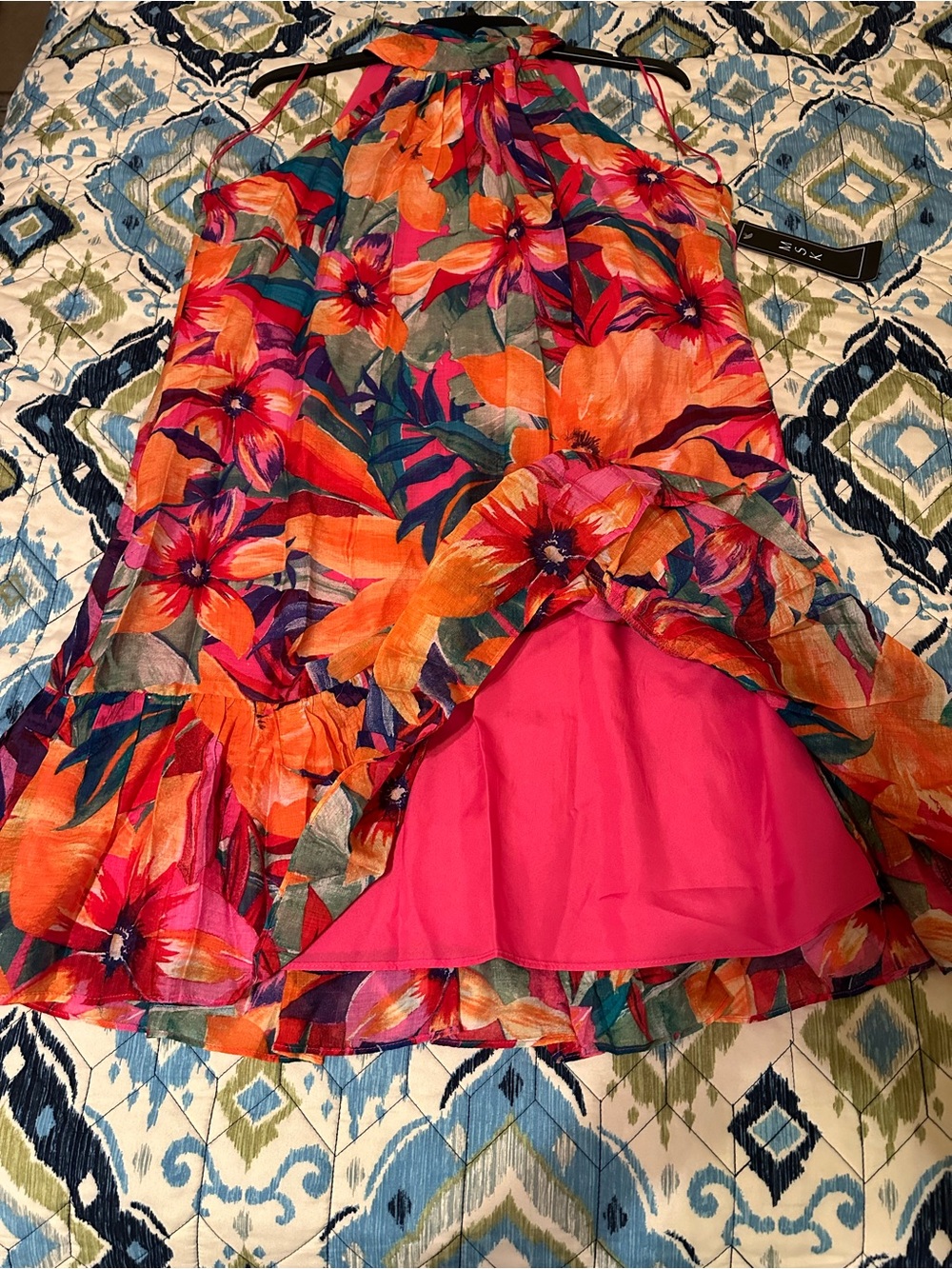 MSK Women's Printed Ruffle-Hem Halter Dress Orange & Pink Floral. Size M- NWT - Picture 13 of 16
